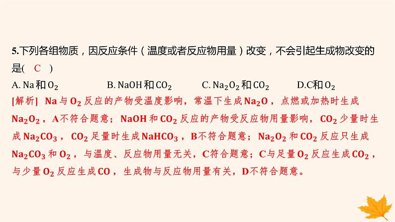 江苏专版2023_2024学年新教材高中化学第二章海水中的重要元素__钠和氯第一节钠及其化合物第一课时活泼的金属单质__钠氧化钠和过氧化钠分层作业课件新人教版必修第一册08