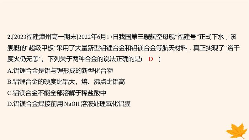 江苏专版2023_2024学年新教材高中化学第三章铁金属材料测评课件新人教版必修第一册第3页