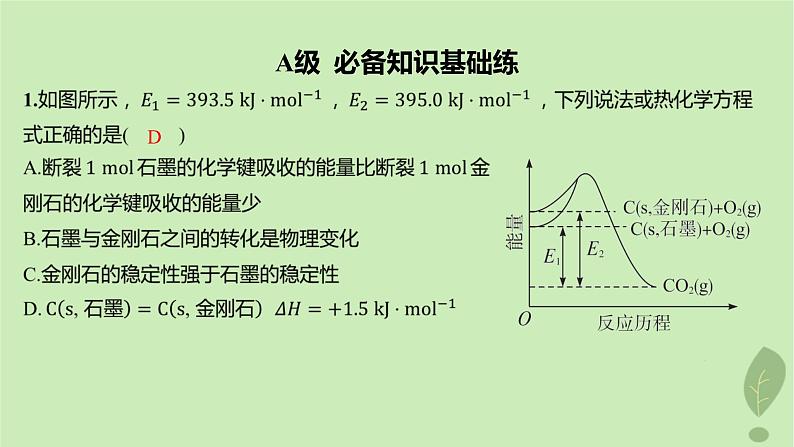 江苏专版2023_2024学年新教材高中化学第一章化学反应的热效应第二节反应热的计算分层作业课件新人教版选择性必修102