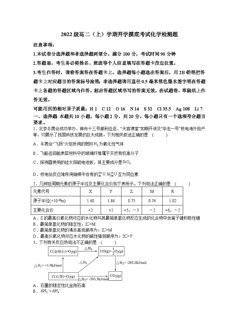 山东省菏泽市郓城第一中学2023-2024学年高二上学期开学考试化学试题第1页
