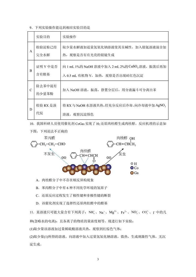 2024沈阳新民高级中学高三上学期9月开学考试化学PDF版无答案（可编辑）第3页