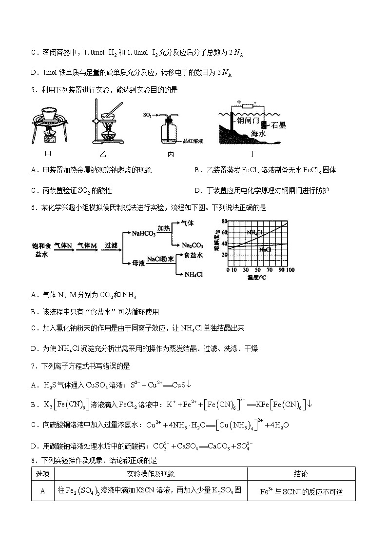 山西省运城市2023-2024学年高三化学上学期摸底调研测试试题（Word版附答案）第2页