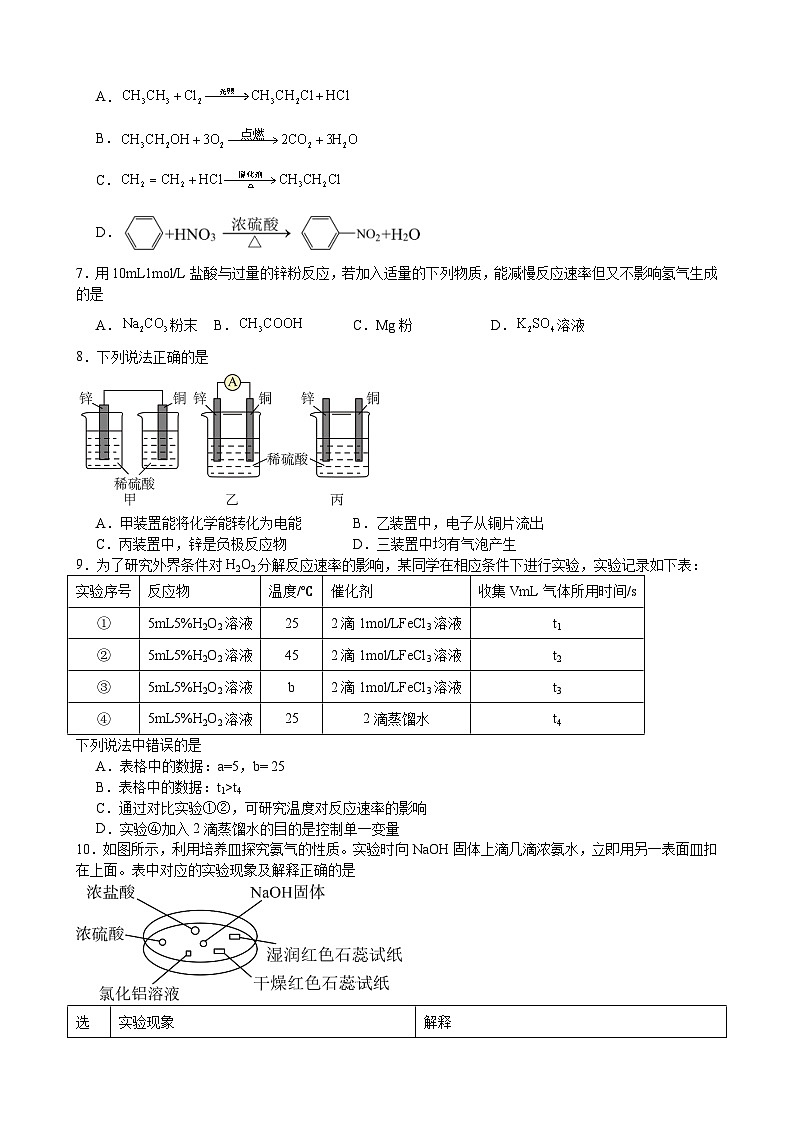 江西省宜春市丰城拖船中学2023-2024学年高二上学期开学化学试题02