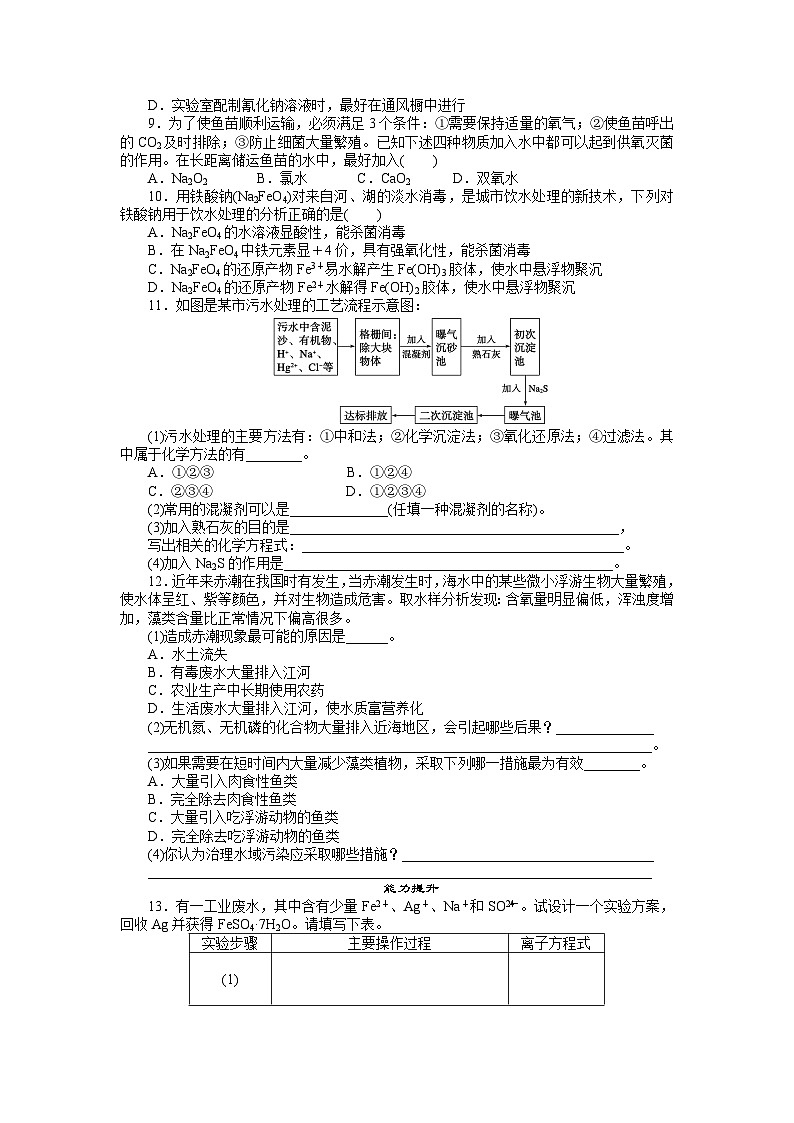 2022年高中化学选修1寒假每日一练（含答案）：12爱护水资源02