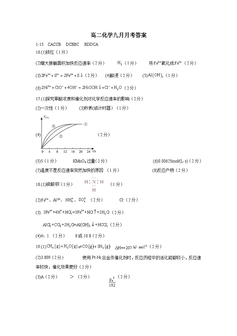 湖北省宜昌市长阳土家族自治县第一高级中学2023-2024学年高二上学期9月月考化学答案第1页