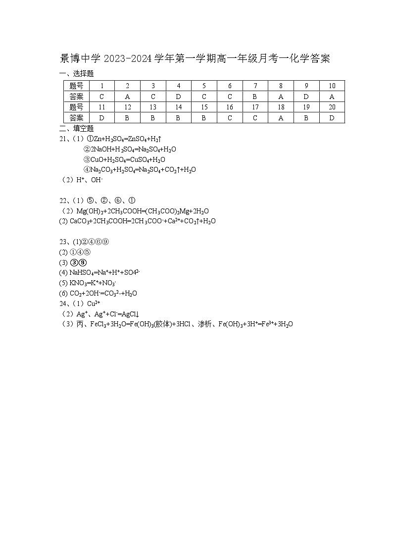 宁夏银川市贺兰县景博中学2023-2024学年高一上学期9月月考一化学试题（PDF版含答案）01