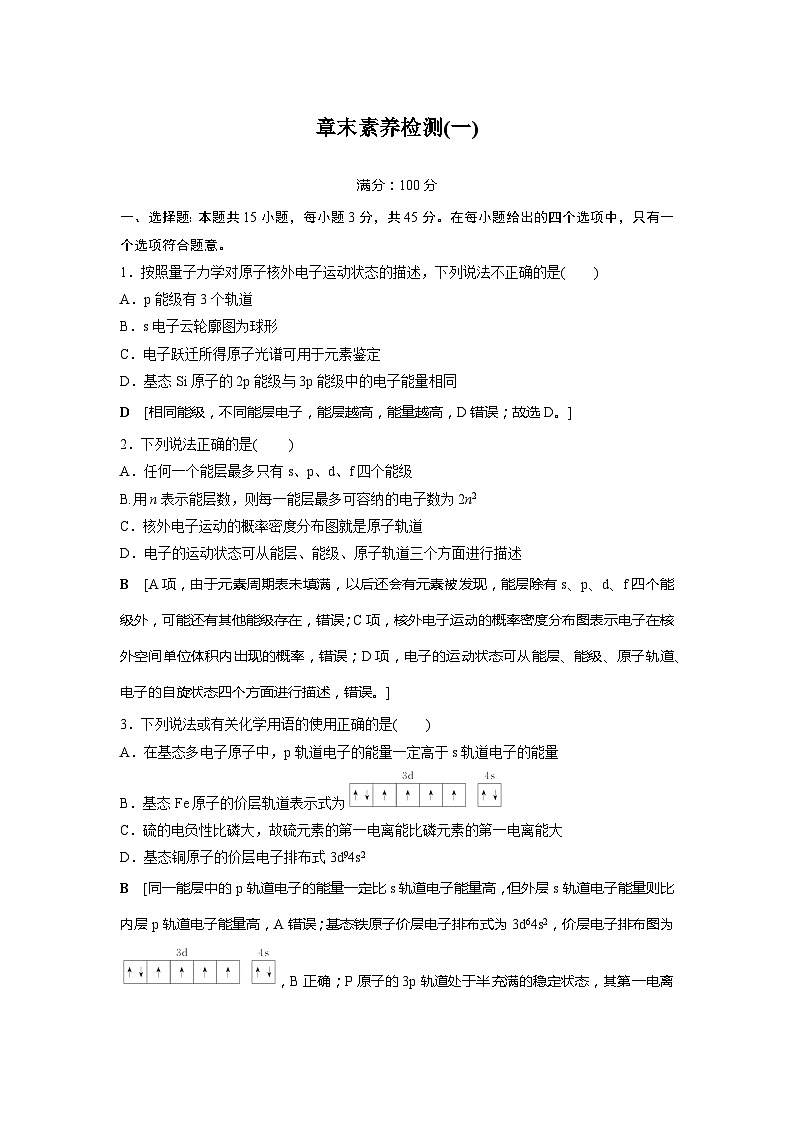 高中化学选择性必修2（人教版2019） 第一章 章末专题提升课01