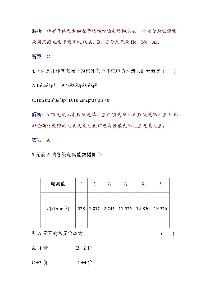 人教版高中化学选择性必修2第一章第二节课时2元素周期律含答案第3页