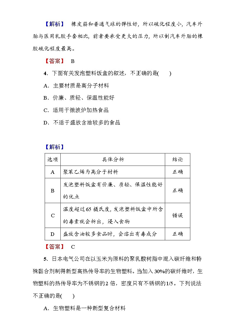2022年高二化学选修1寒假测评：12塑料、纤维和橡胶 Word版含解析02