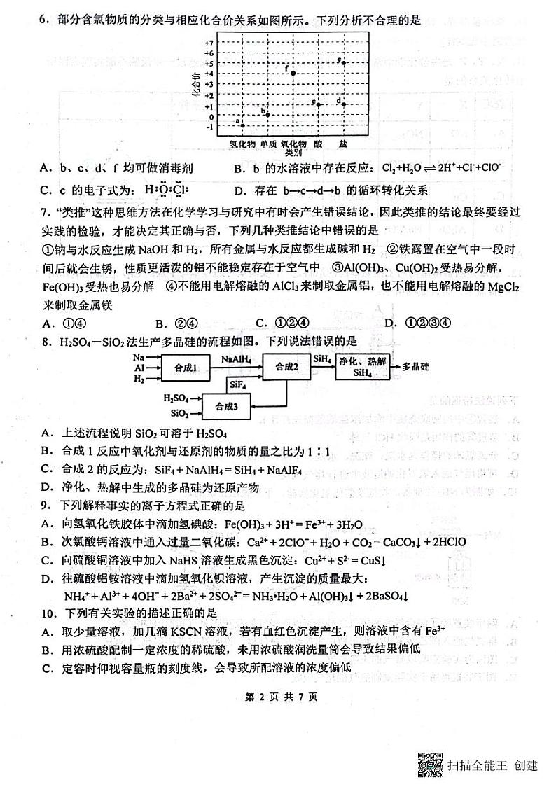 河北省石家庄二中实验学校2023-2024学年高三上学期10月第二次调研化学试题02