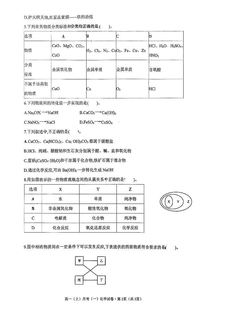 云南省昆明市云大附中呈贡校区2023-2024学年高一上学期10月月考（一）化学试卷第2页