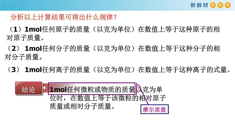 高一化学同步教学课堂 人教版2019必修第一册 2.3.2 摩尔质量课件PPT第5页