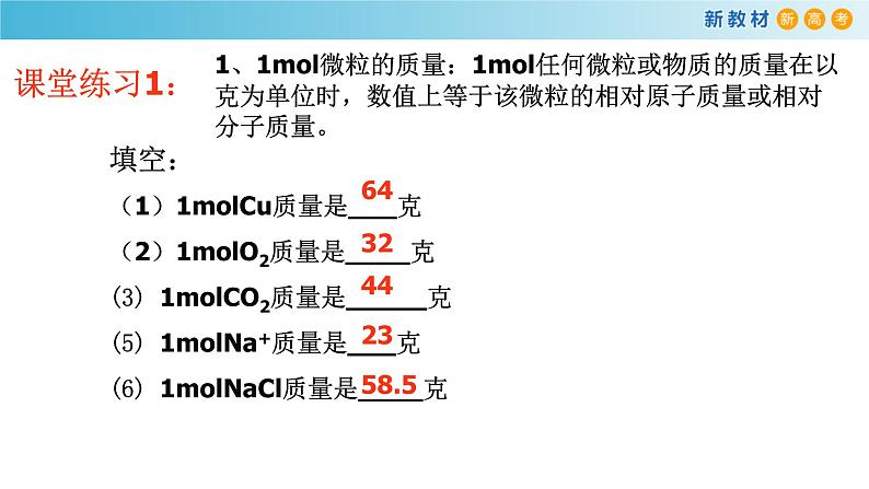 高一化学同步教学课堂 人教版2019必修第一册 2.3.2 摩尔质量课件PPT第7页