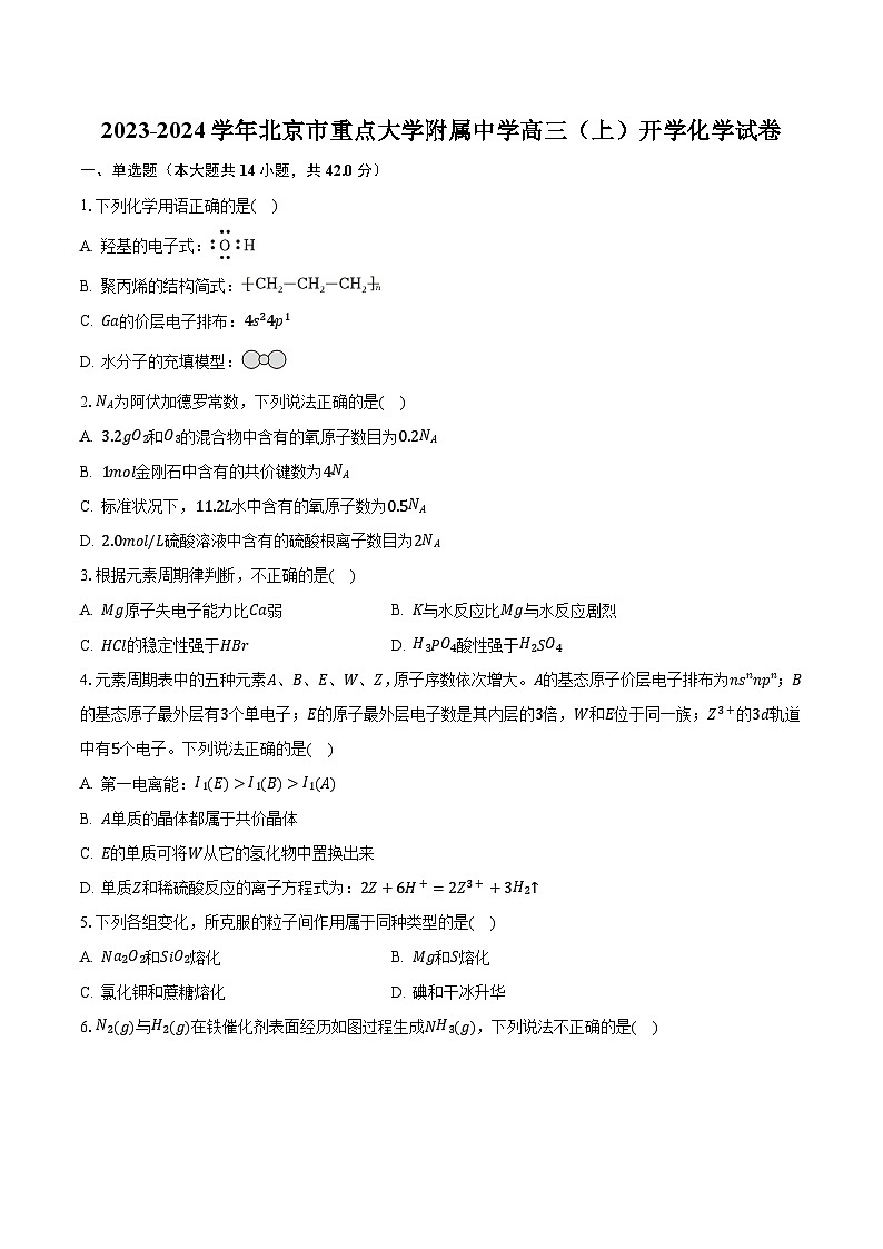 2023-2024学年北京市重点大学附属中学高三（上）开学化学试卷（含解析）01