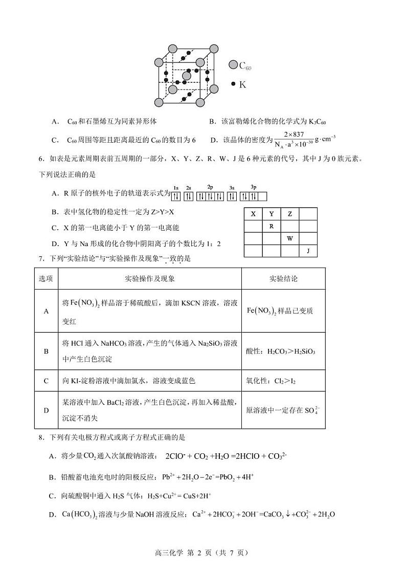 贵州省思南中学2023-2024学年高三上学期第二次月考化学试卷第2页