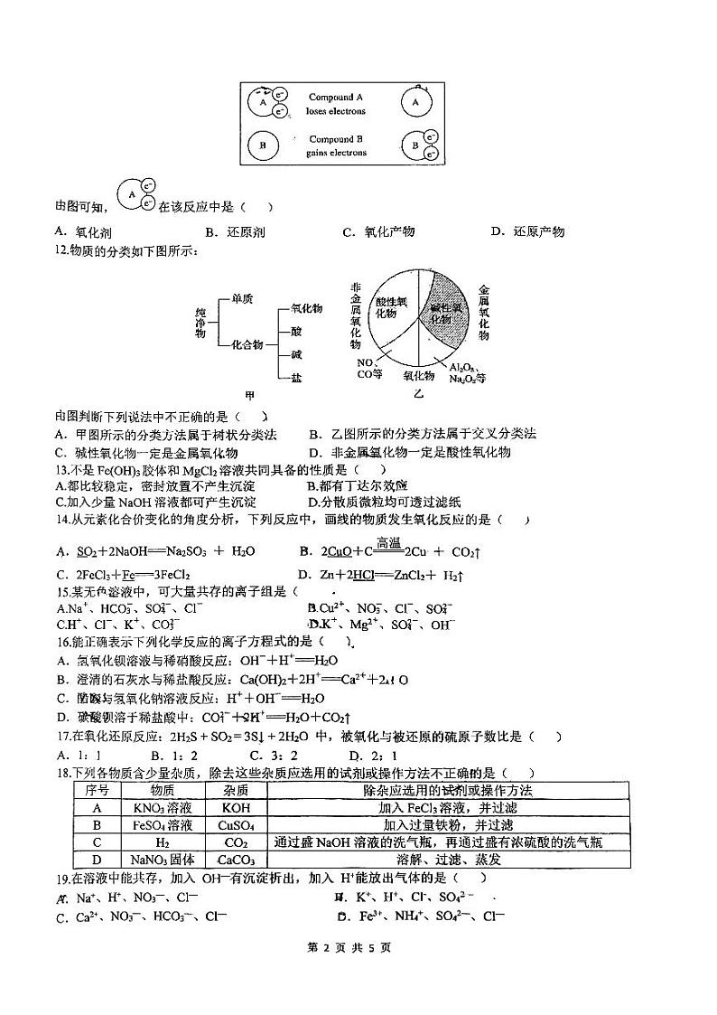 陕西省西安市铁一中学2023-2024学年高一上学期第一次月考化学试题第2页