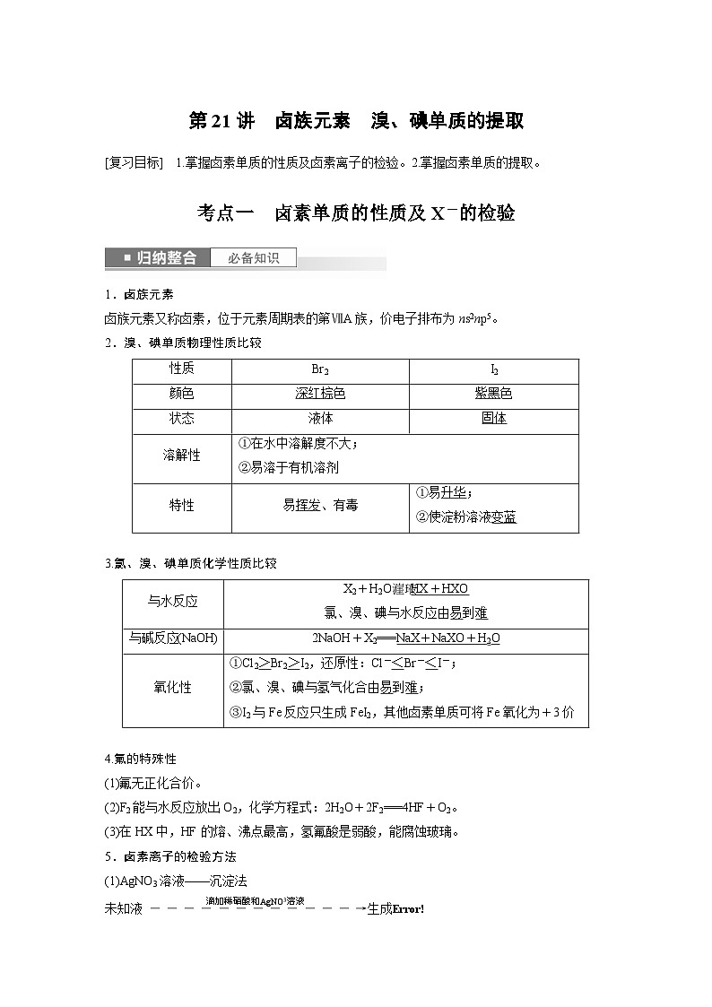 新高考化学一轮复习精品学案 第5章 第21讲　卤族元素　溴、碘单质的提取（含解析）第1页