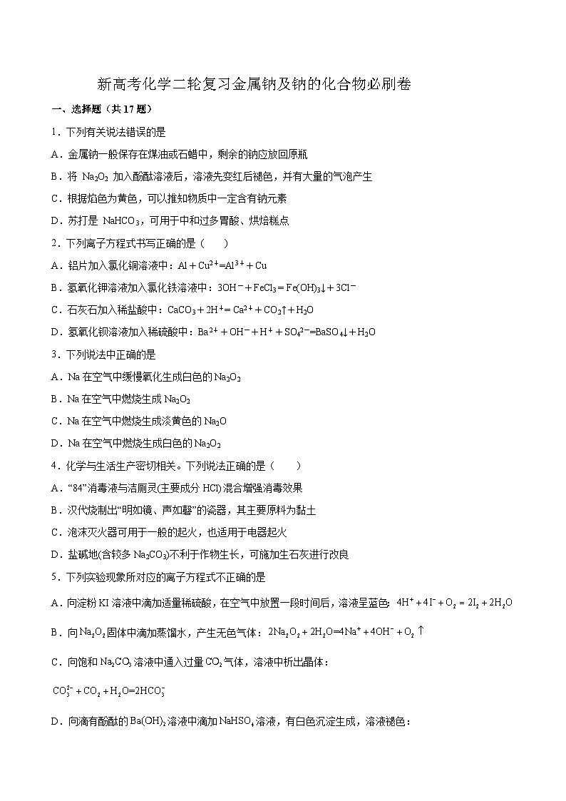 新高考化学二轮复习专题练习金属钠及钠的化合物必刷卷（含解析）第1页
