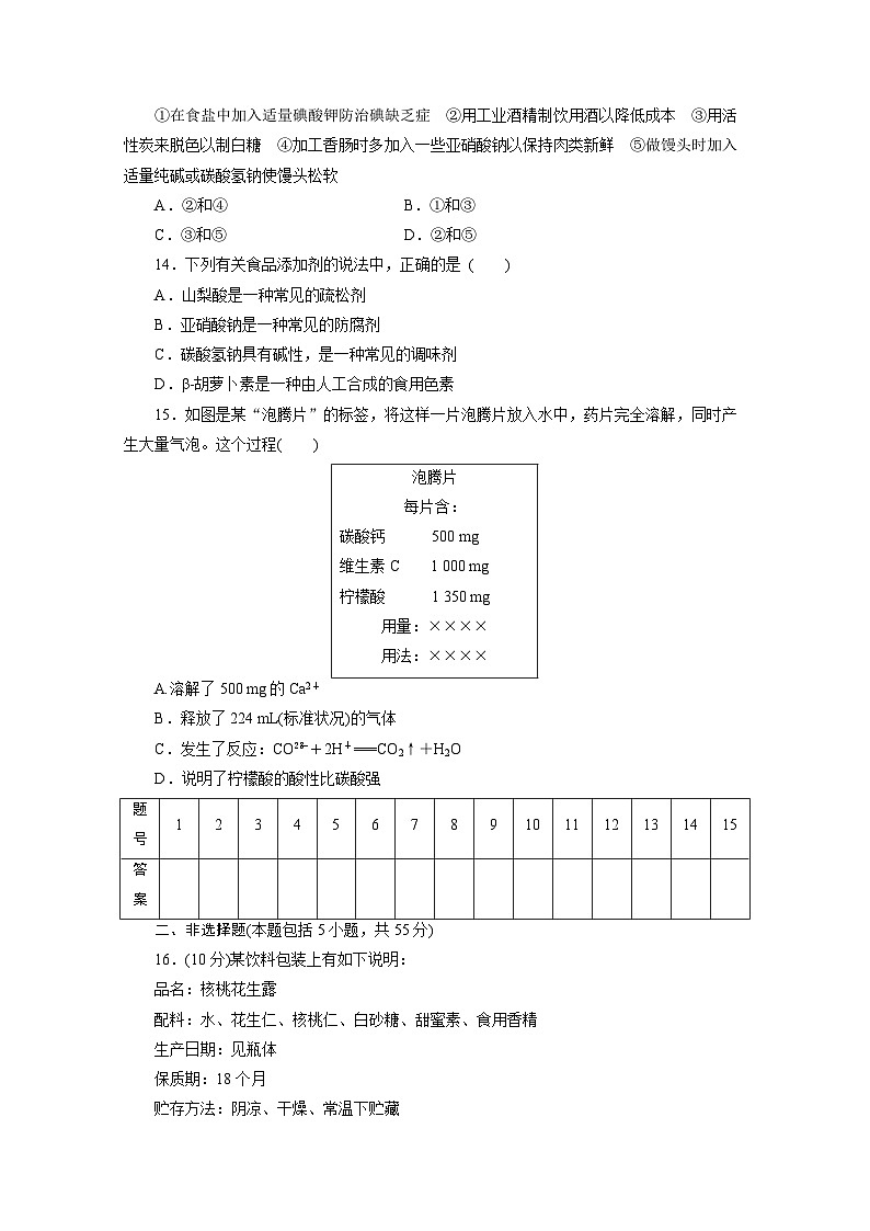 2022年高二化学选修1寒假同步测试卷：04促进身心健康(B卷) Word版含答案03