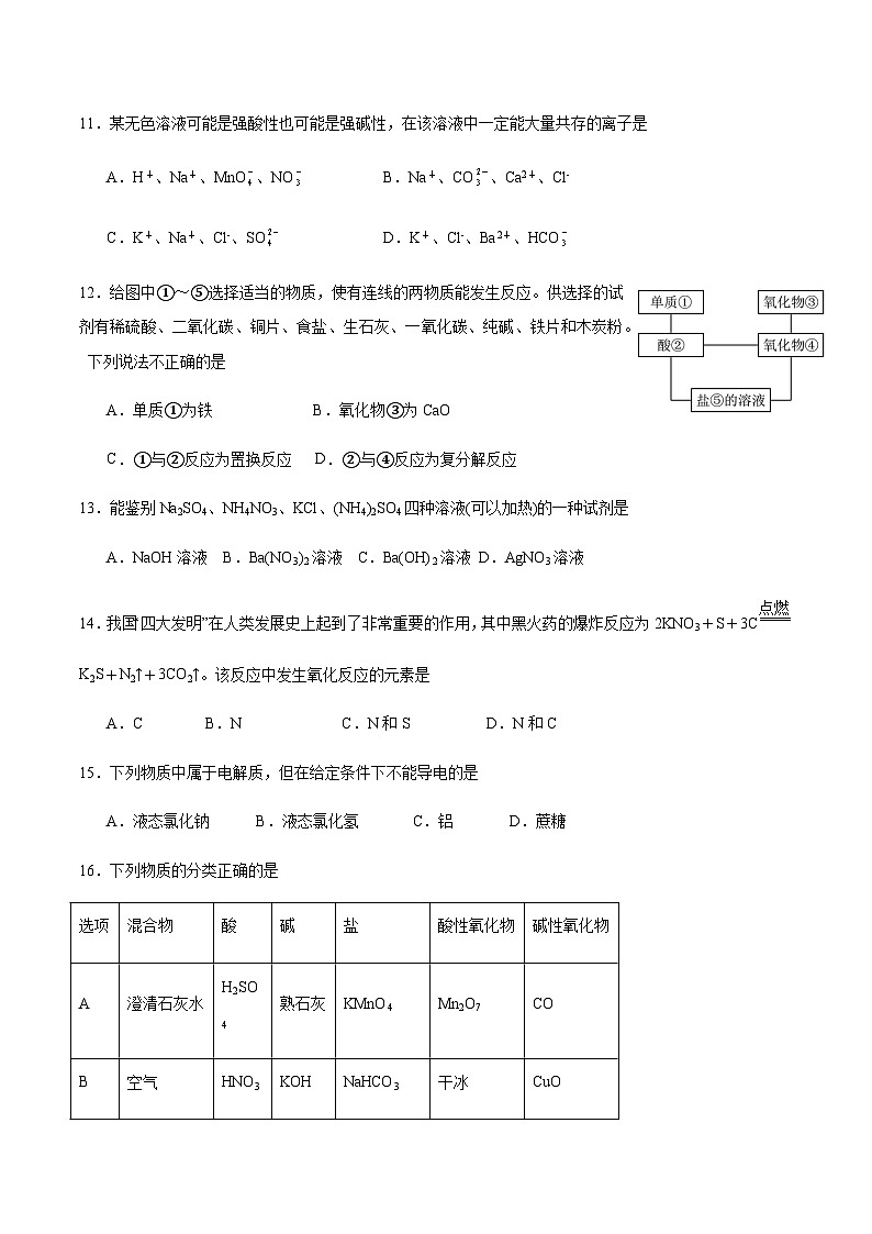 安徽省六安市舒城县中2023-2024学年高一上学期10月月考化学试卷（Word版含答案）第3页