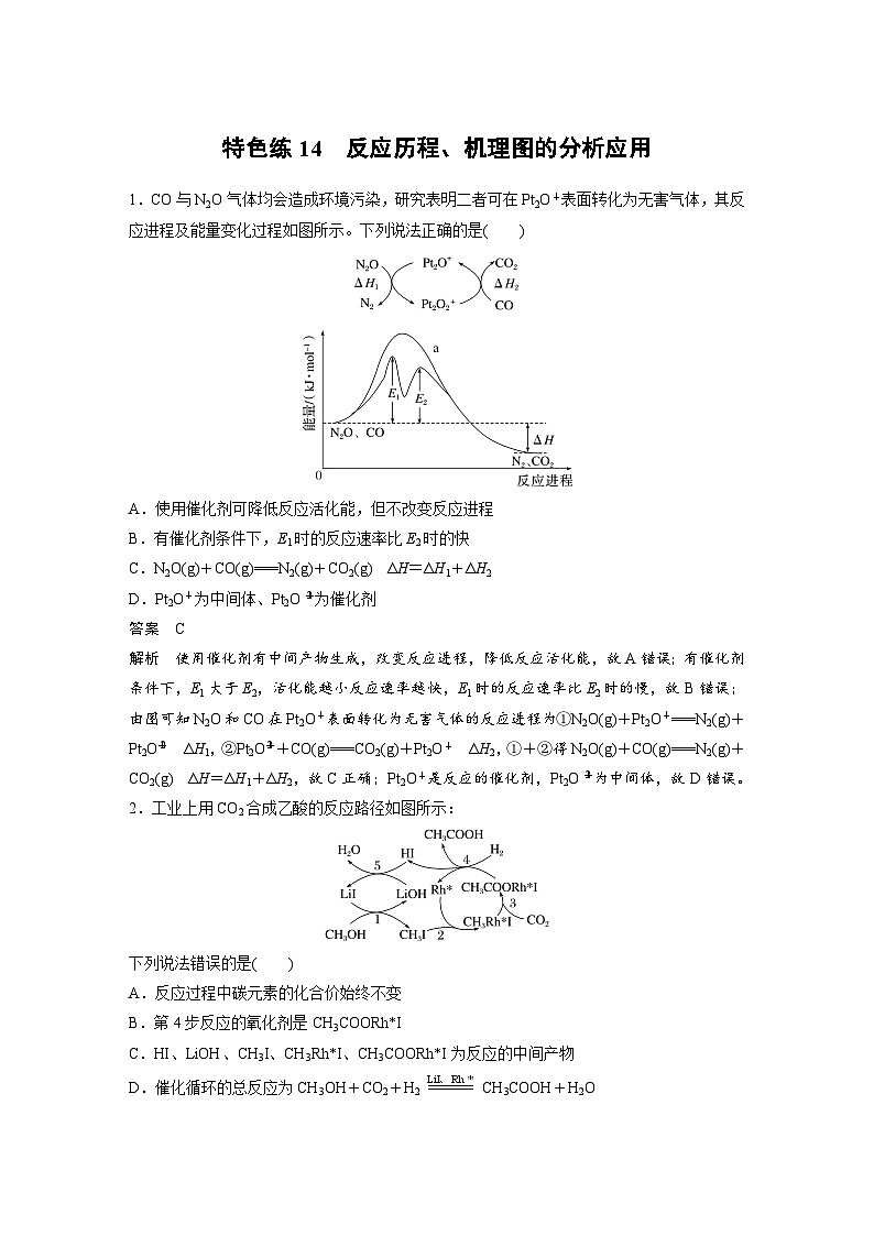 新高考化学二轮复习学案第3部分 考前特训 特色练14　反应历程、机理图的分析应用（含解析）第1页