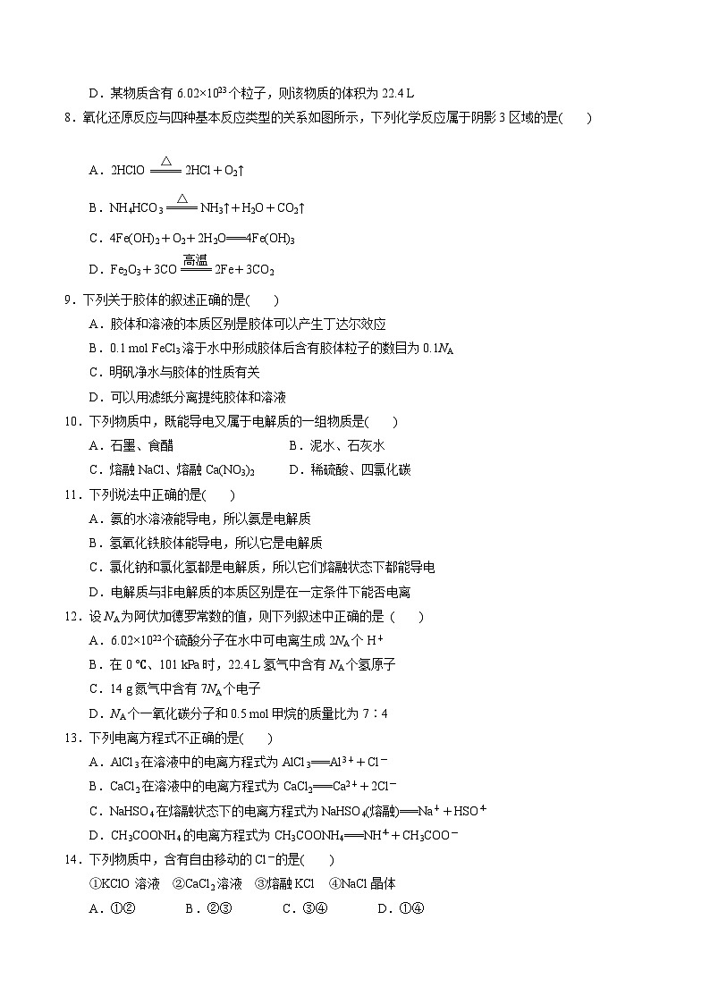 【期中模拟卷】（苏教版2019）2023-2024学年高一上学期化学 必修1 专题1 物质的分类及计量 单元测试（原卷版）第2页