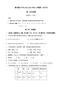 福建省莆田锦江中学2023-2024学年高一上学期第一次月考化学试题（Word版无答案）