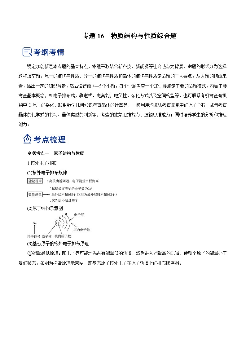 新高考化学二轮复习精品讲义专题16 物质结构与性质综合题（含解析）第1页