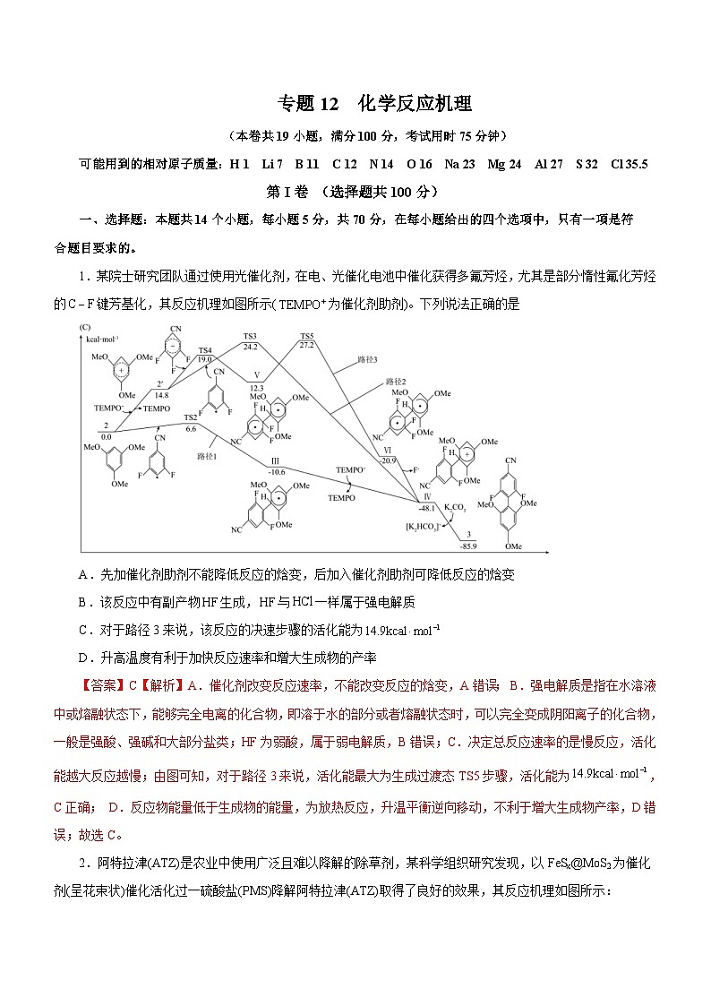 新高考化学二轮复习检测卷专题12 化学反应机理（含解析）第1页