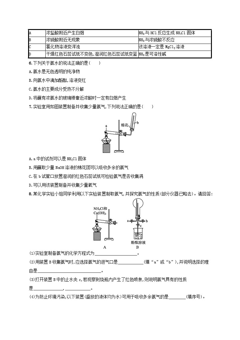 新教材2023_2024学年高中化学第3章物质的性质与转化分层作业20氨与铵盐鲁科版必修第一册02