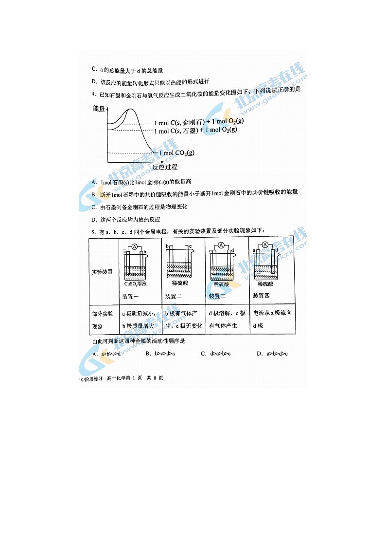 2023届北京一六一中高一下学期期中化学试题第2页