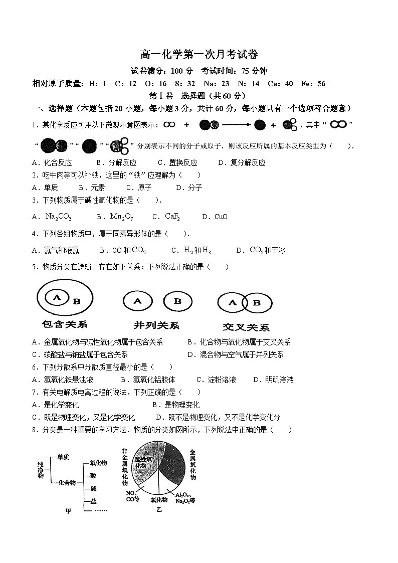 江苏省连云港高级中学2023-2024学年高一上学期第一次月考化学试题第1页