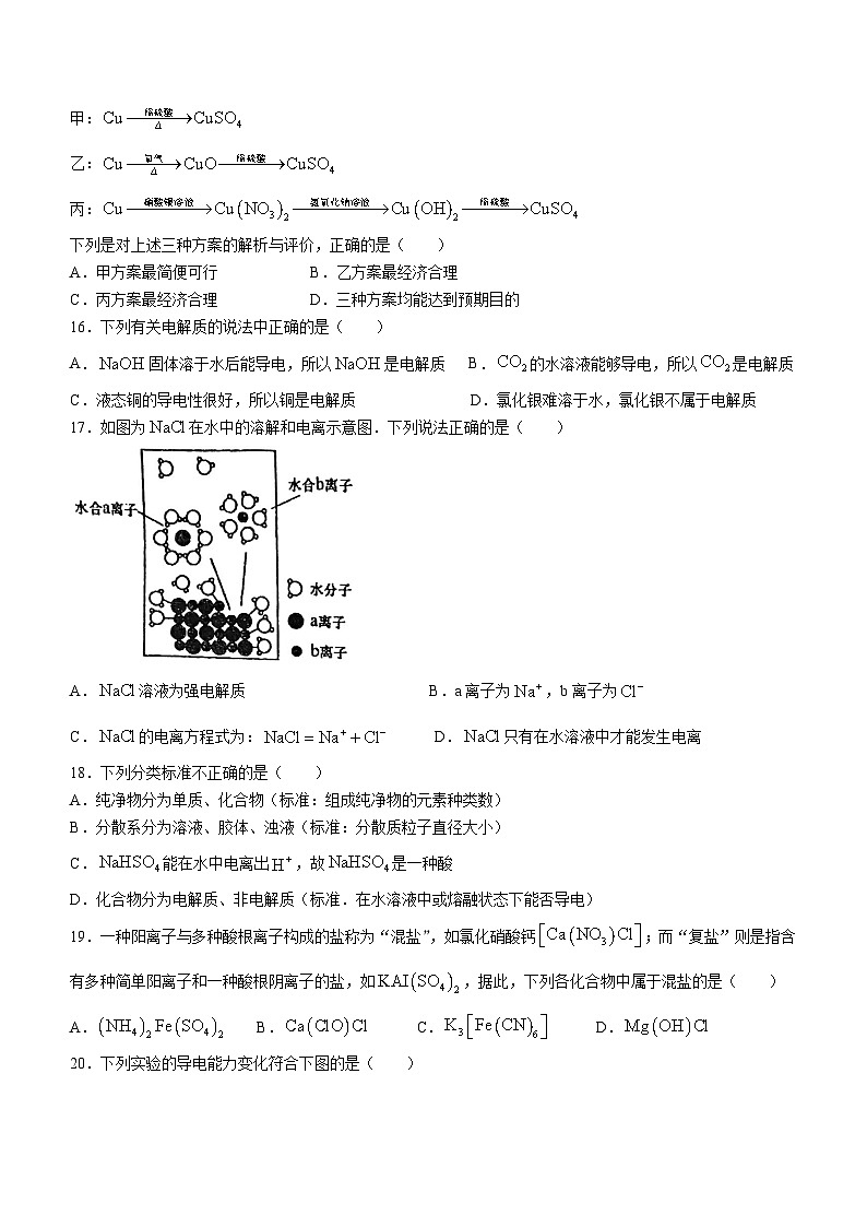 江苏省连云港高级中学2023-2024学年高一上学期第一次月考化学试题第3页