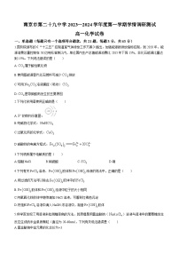 江苏省南京市第二十九中学2023-2024学年高一上学期10月第一次月考化学试题