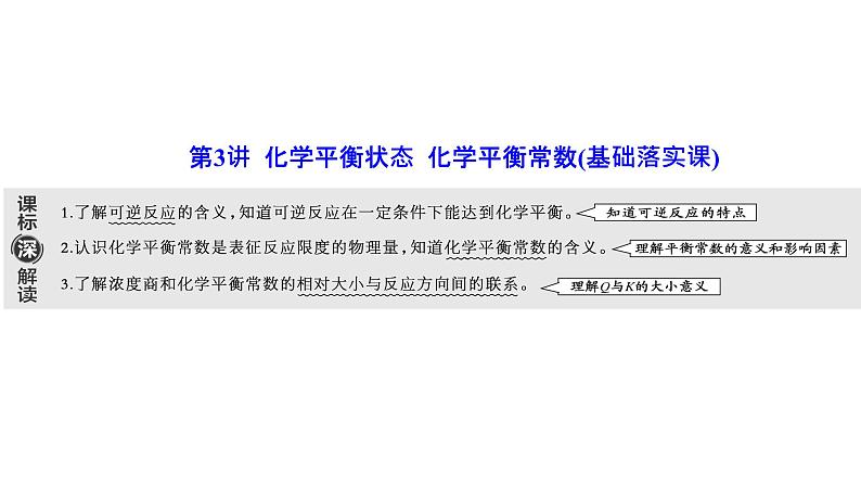 2024届高考化学一轮复习 第七章 化学反应速率与化学平衡  第3讲 化学平衡状态 化学平衡常数课件PPT第1页