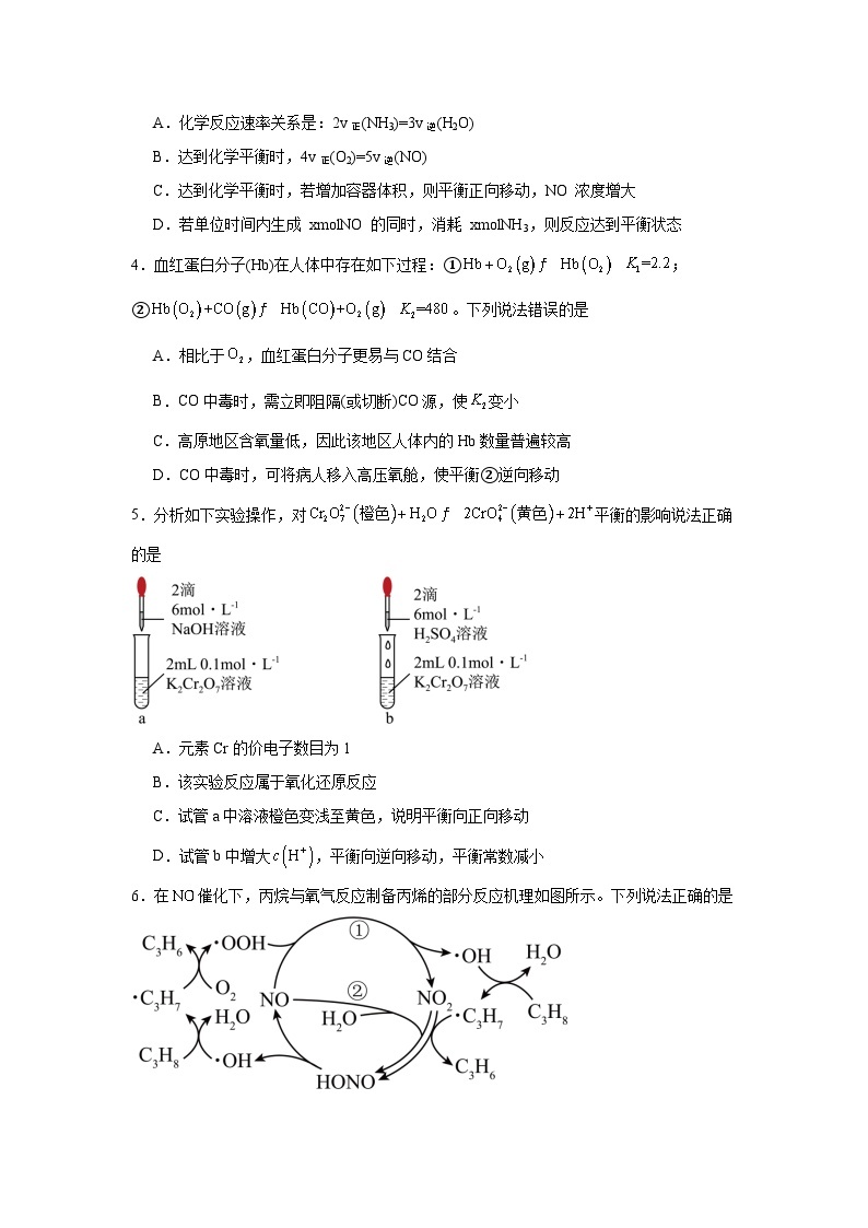 2.3.1浓度变化对化学平衡的影响同步练习-苏教版高中化学选择性必修102