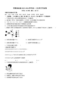 河南省实验中学2023-2024学年高一化学上学期10月月考试题（Word版附答案）