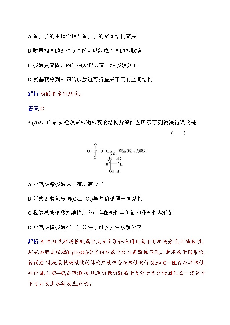 人教版高中化学选择性必修3第四章第三节核酸练习含答案03
