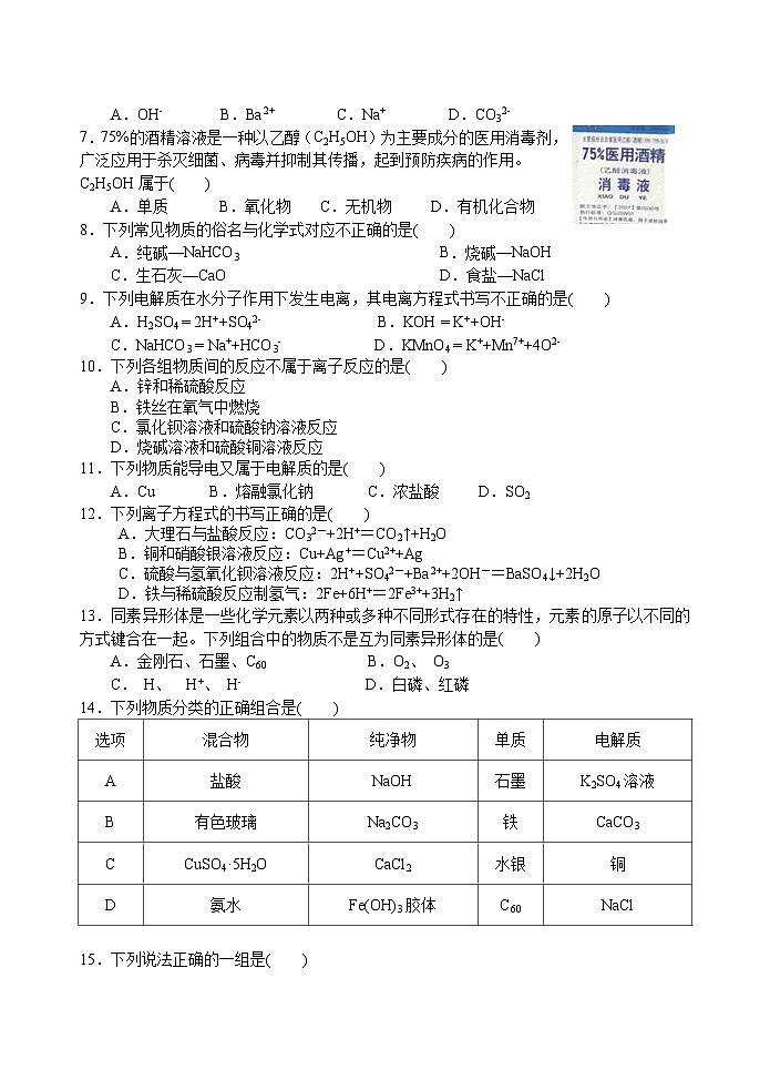四川省遂宁射洪市重点中学校2023-2024学年高一上学期10月月考化学试题第2页