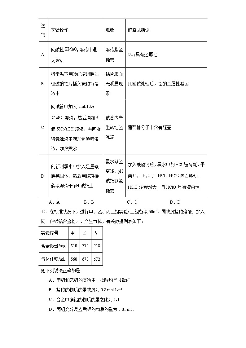 2024届高三化学高考备考一轮复习——铝及其化合物第3页