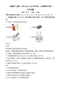 2023六安一中高一上学期期中考试化学试题含解析