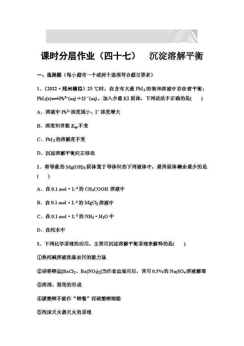 2024届高考化学一轮复习 课时分层作业47　沉淀溶解平衡 （含答案）第1页