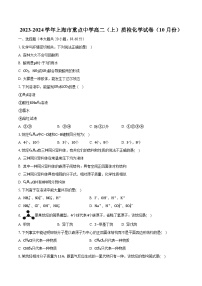 2023-2024学年上海市重点中学高二（上）质检化学试卷（10月份）（含解析）