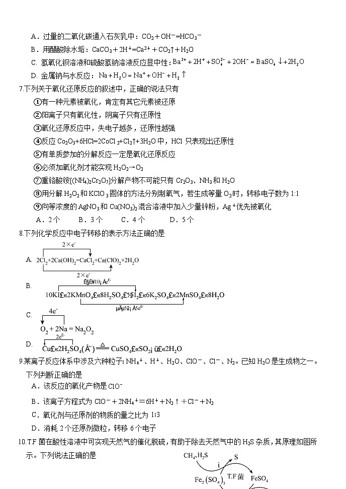 2024湖北省沙市中学高一上学期10月月考试题化学含答案02
