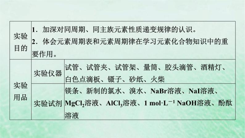 新教材适用2023_2024学年高中化学第4章物质结构元素周期律实验活动3同周期同主族元素性质的递变课件新人教版必修第一册03