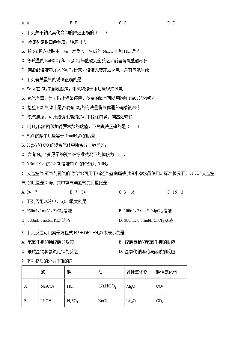 【期中真题】山东师范大学附属中学2021-2022学年高一上学期期中考试化学试题.zip02