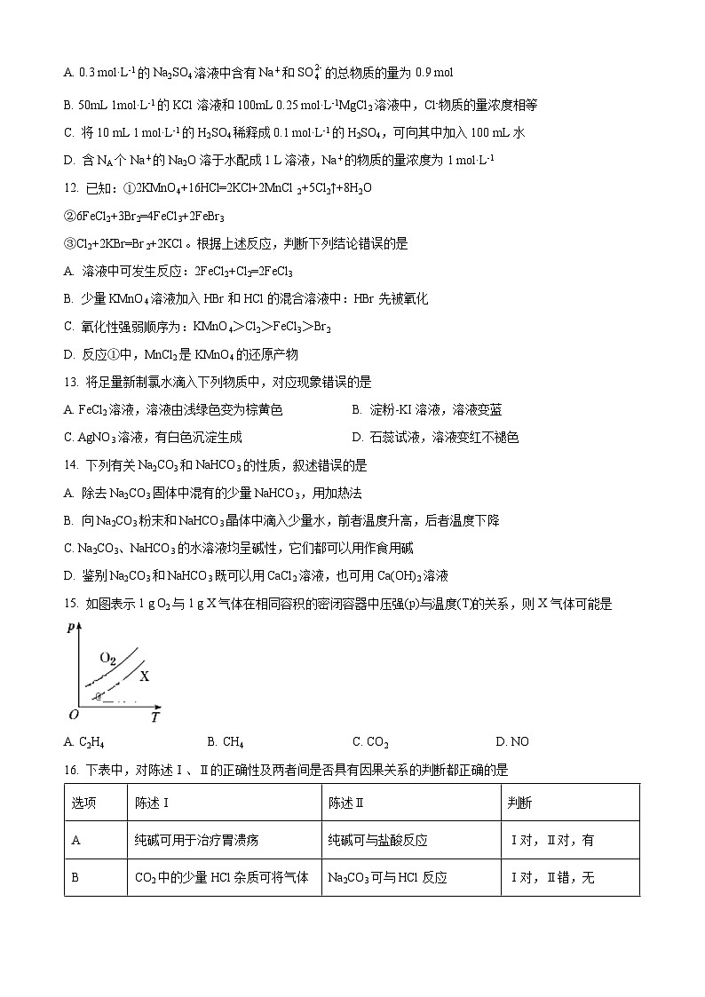 【期中真题】新疆乌鲁木齐市第八中学2022-2023学年高一上学期期中考试化学试题（原卷版）第3页