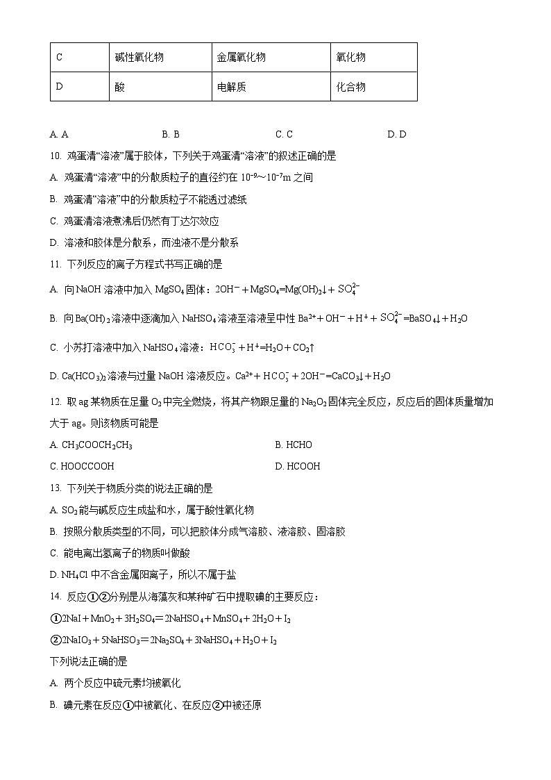 【期中真题】河北省石家庄第二中学教育集团2022 -2023学年高一上学期期中考试化学试题.zip03