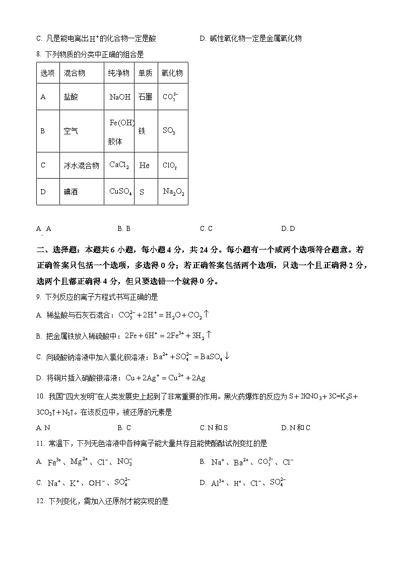 【期中真题】海南省省澄迈县2022-2023学年高一上学期11月期中考试化学试题（原卷版）第2页