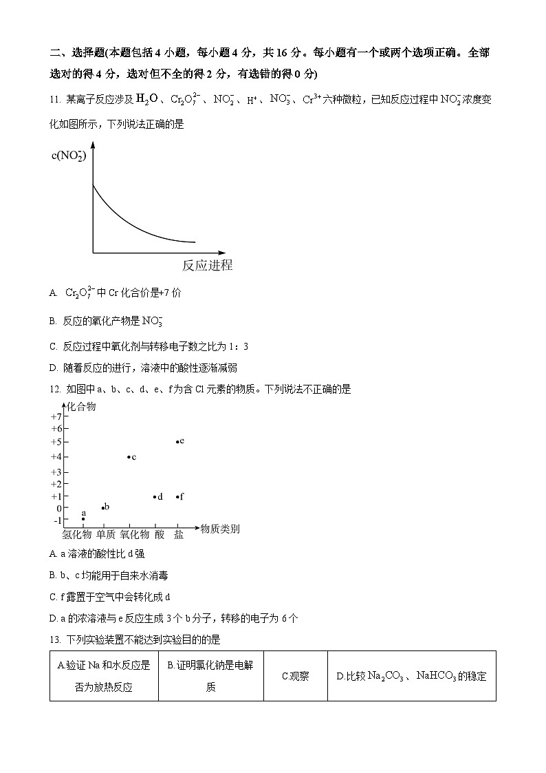 【期中真题】湖南省长沙市雅礼中学2022-2023学年高一上学期期中考试（11月）化学试题（原卷版）第3页